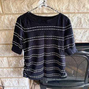 Apt 9 Boat Neck Black And White Striped Short Sleeve Sweater Top Petite Large